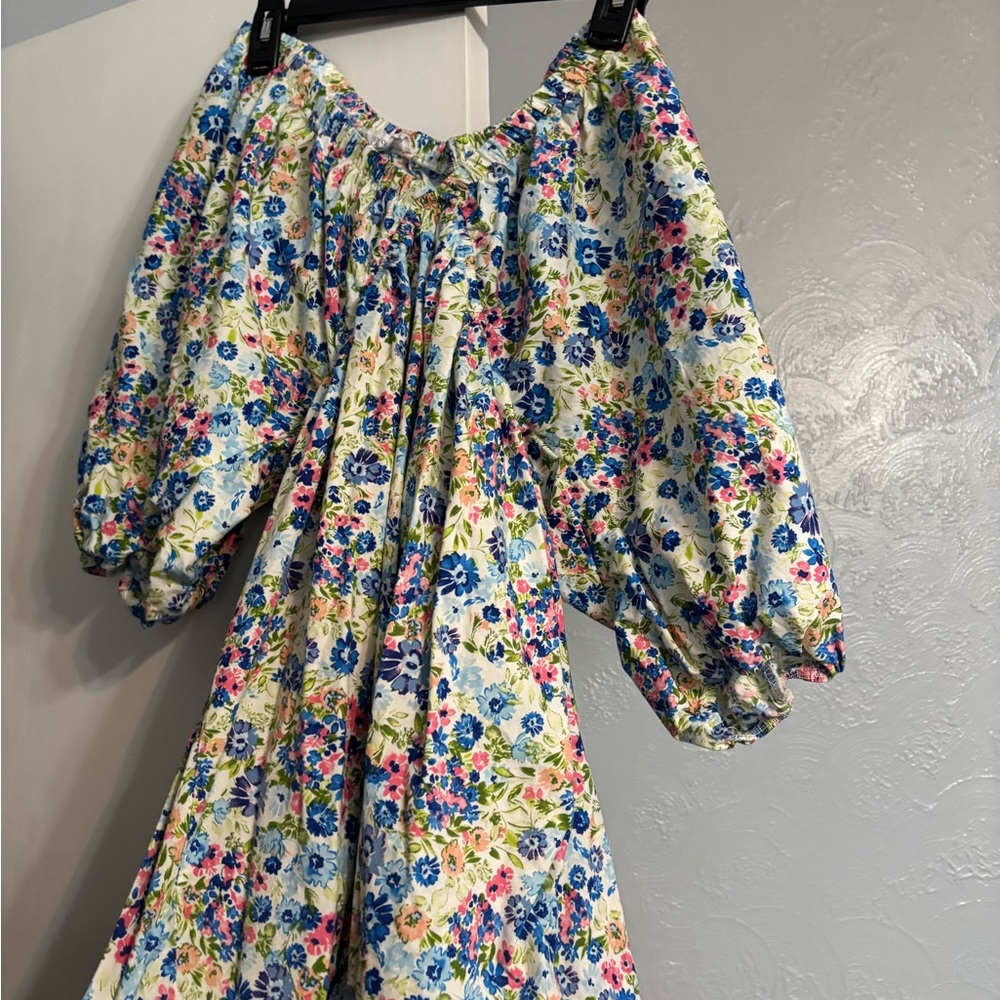 Impressions Floral Casual Dress with Puff Sleeves